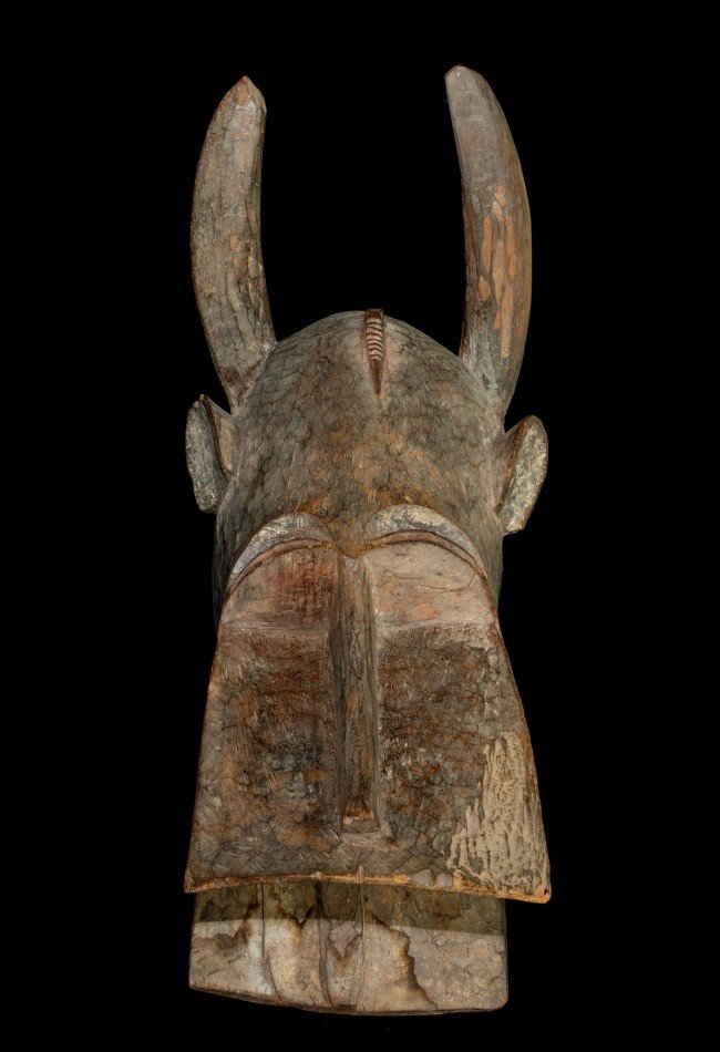 Masque heaume Sénoufo Kponiugo ancien de Côte d'Ivoire, remarquable pièce d'art africain à la patine naturelle. Une œuvre expressive et authentique destinée aux collectionneurs, amateurs d'arts premiers et passionnés d'objets ethnographiques.